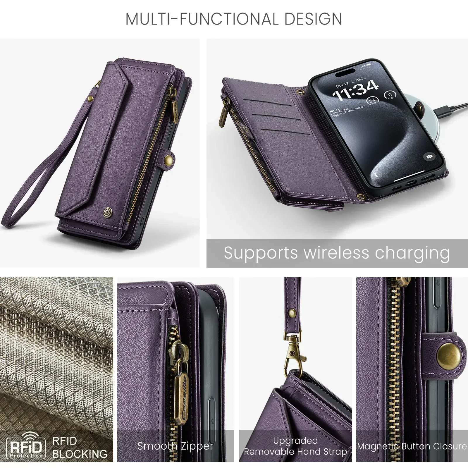 Crossbody for iPhone 15 14 13 12 11 Pro Max SE 2022 XR XS Max Case Wallet【RFID Blocking】with 7-Card Holder Zipper Bills Slot