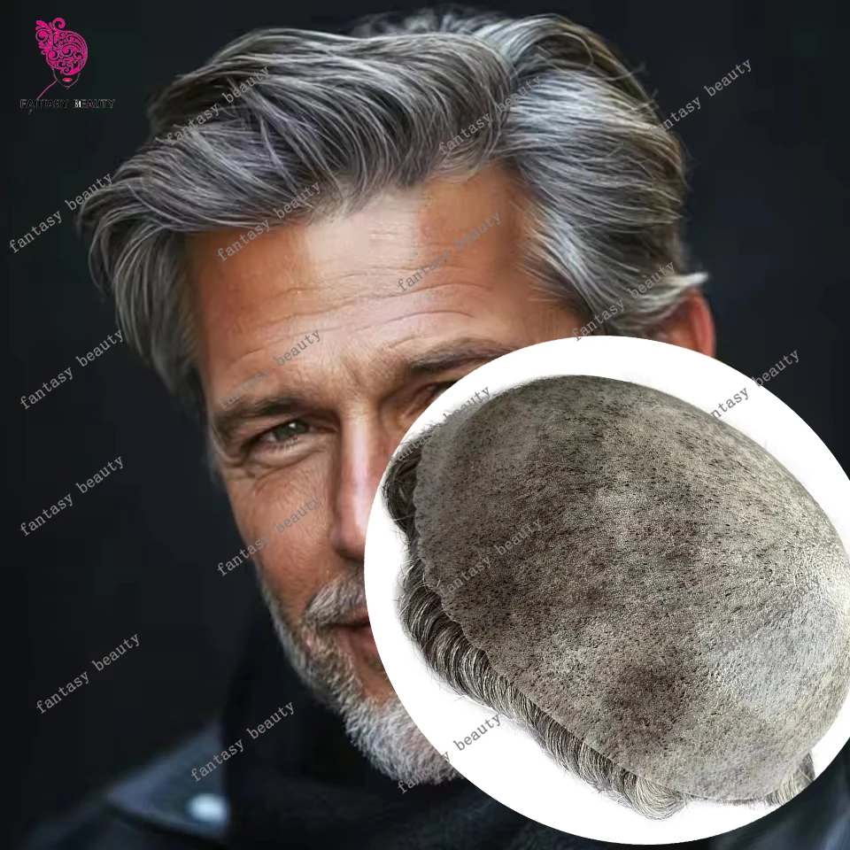 1B65 1B80 1B20 خط الشعر الطبيعي أسود رمادي 1B50 دائم 0.1 مللي متر مايكرو رقيقة الجلد البني الرجال الشعر المستعار نظام الشعر المستعار الاصطناعي