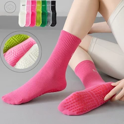 1/2 Pairs Women's Yoga Socks Cotton Thicken Mid-Calf Anti-Slip Pilates Socks Breathable Solid Color Sport Fitness Grip Socks
