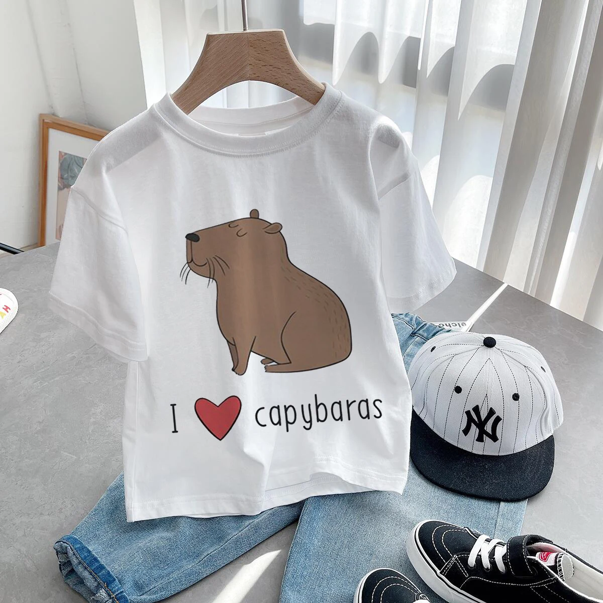 Camiseta de dibujos animados de Capybara para niños, ropa de animales para niños, bonita camiseta de amor para niños, ropa informal para bebés