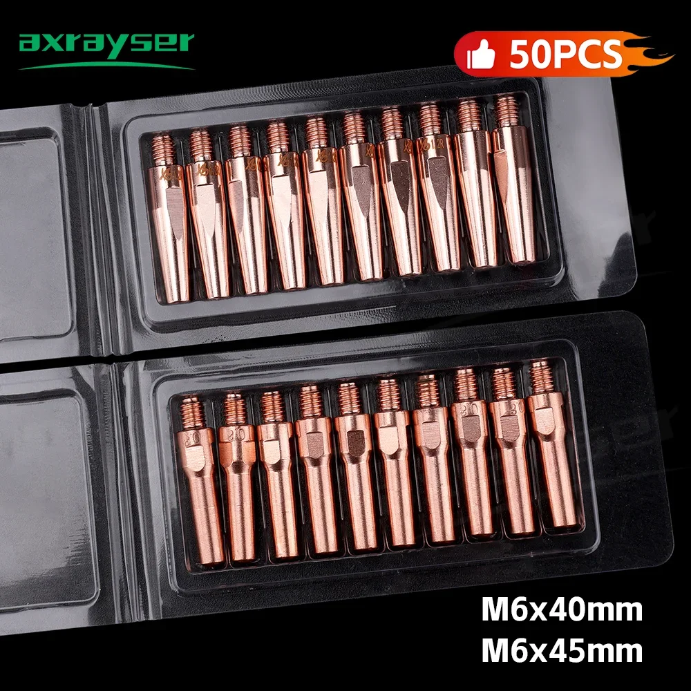 10/50Pcs MIG MAG GMAW M6x40 45mm Contact Tips OTC CNC Robot Contact Tips Mig Gun Welding Torch Part for 200A 350A 500A Welder