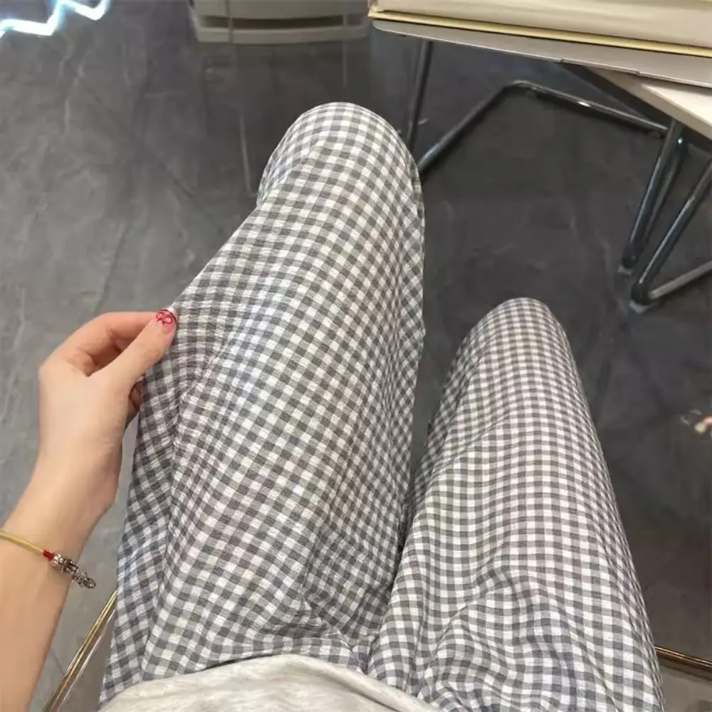 Soft Stripe Plaid Casual Pants Women Wide Leg High Waist Girls’ Sleepwear Pajamas Nightwear Sweet Trousers Teenagers