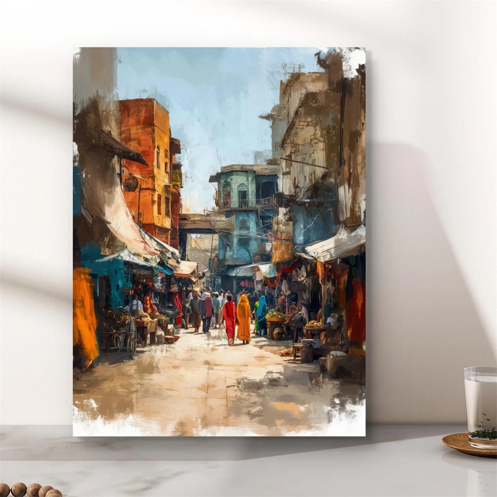 

Old Lahore City Canvas Painting Print Pakistani Mughal Art Wall Decor Pakistani Rickshaw Art Poster South Asian Folk Culture Art