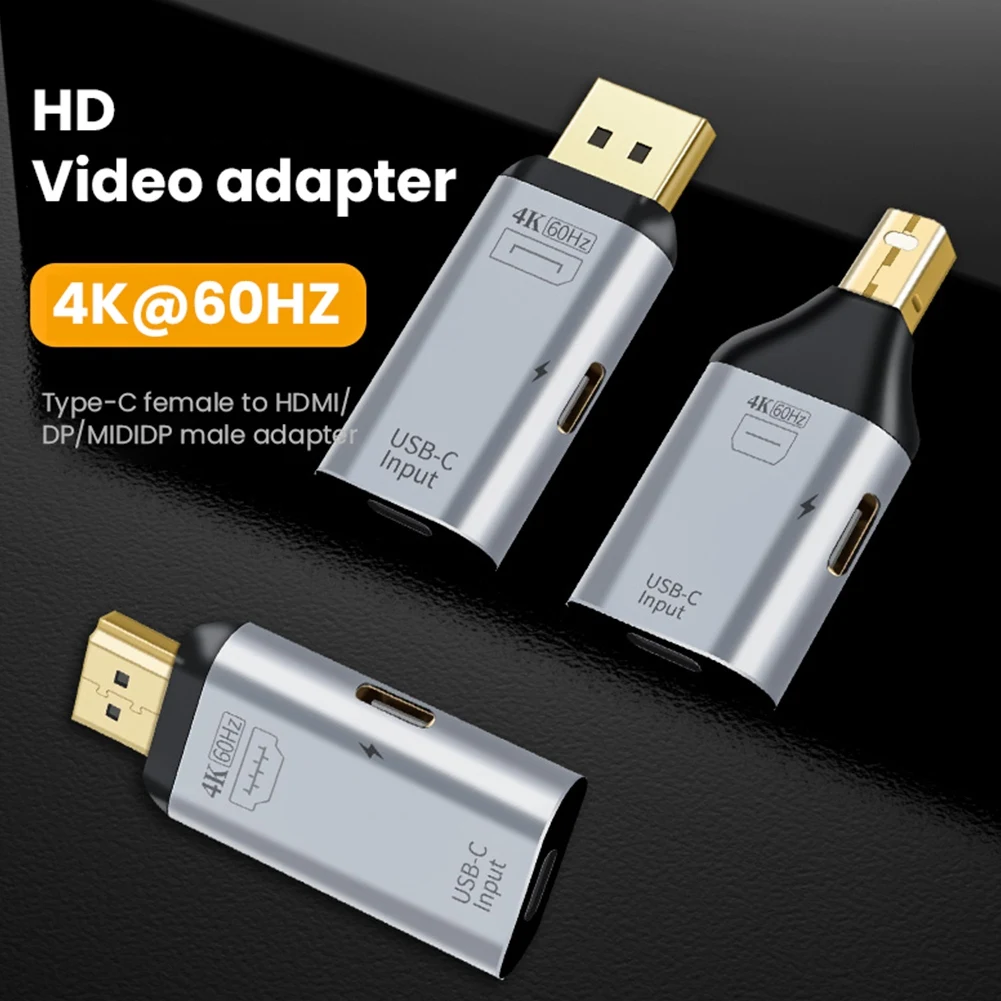 USB tipo-c fêmea para adaptador compatível com HDMI, interface mini DP, vídeo HD, 4K @ 60Hz