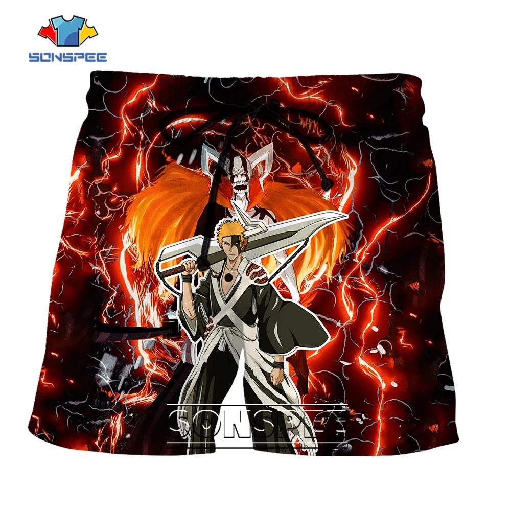 SONSPEE Kurosaki Ichigo BLEACH 3D Print Street Shorts Men Women Japan Manga Funny Anime Hip Hop Harajuku Oversize Short Pants