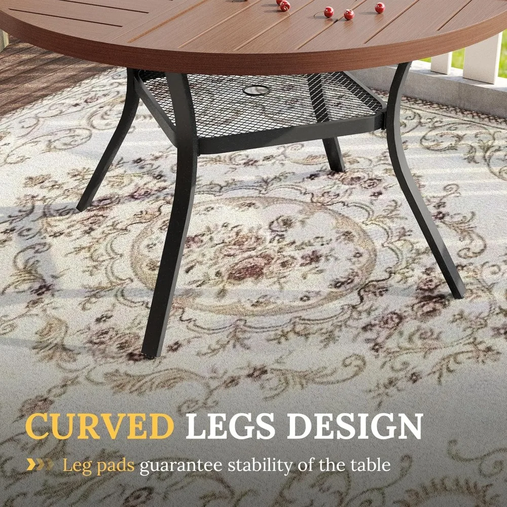 طاولة فناء بفتحة مظلة قابلة للتعديل، طاولة طعام خارجية مقاومة للطقس لـ 6 أشخاص، مناسبة للحديقة والحديقة، 47.2 بوصة Di