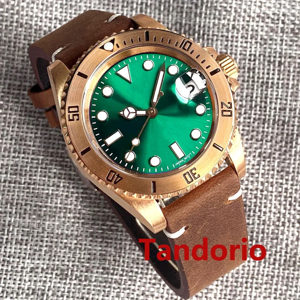 40mm Tandorio CUSN8 Solid Bronze Case Sapphire Glass Sunburst Dial 20ATM Luminous NH35 Automatic Movement Men Watch Bronze Bezel