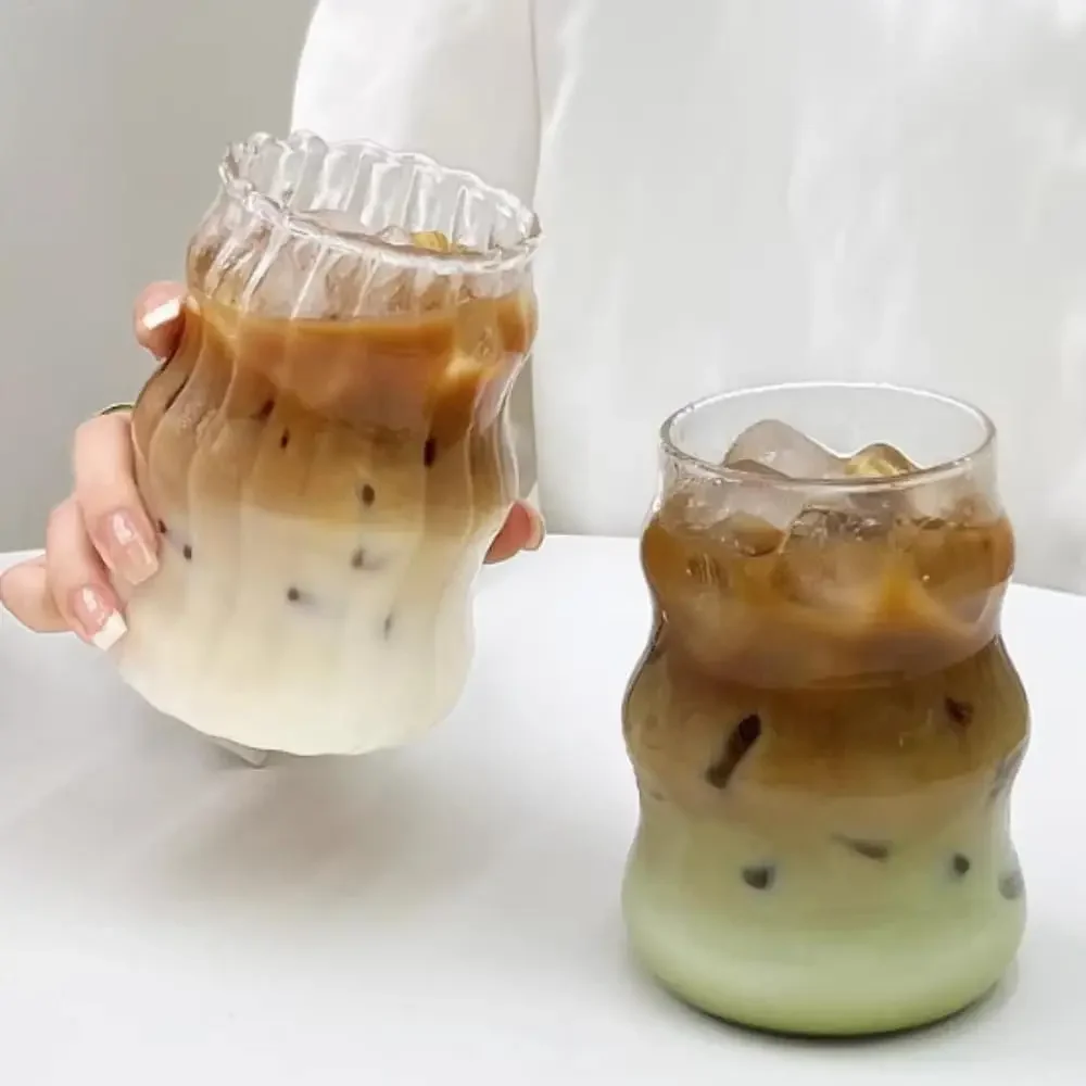 550 مللي إبريق عصير الحليب الشفاف القهوة القدح شاي فقاعات أكواب زجاجية مضلعة أكواب البيرة الفراولة درينكوير كوب للحزب #5