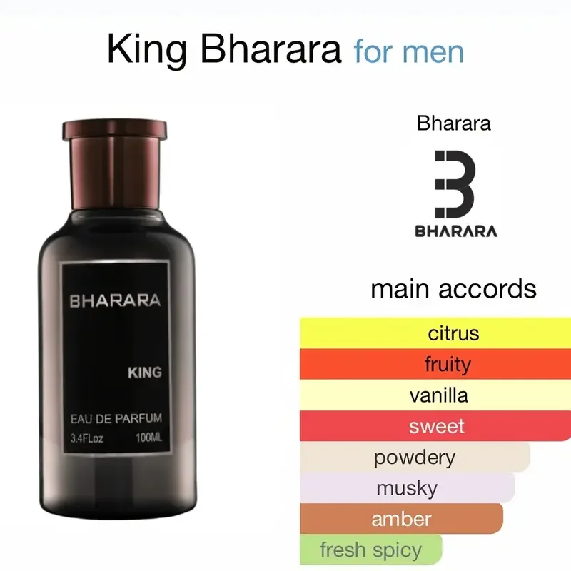 Bharara King Men's Eau de Parfum 3.4oz (100ml) - عطر منعش للحمضيات والمسك يدوم طويلاً وخالي من الفورمالديهايد، يوميًا #2