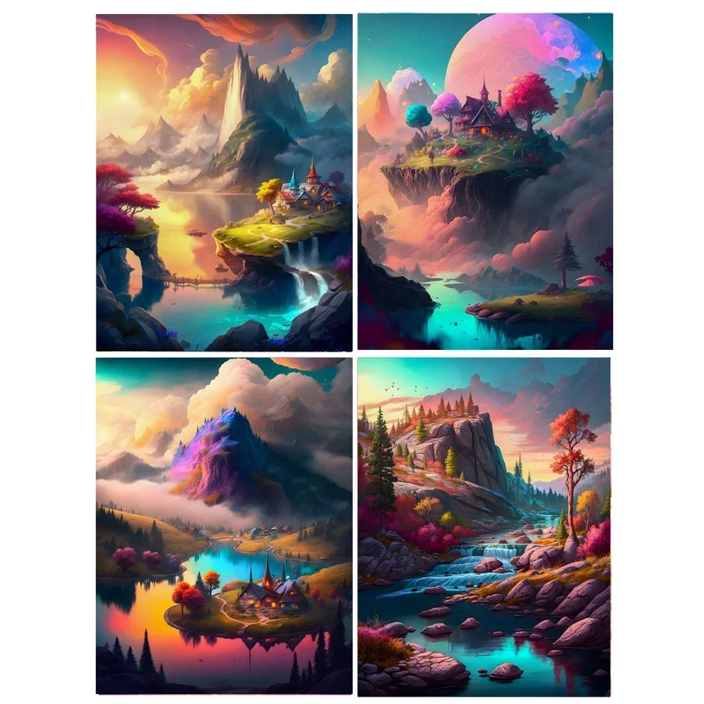 5D DIY Diamond Painting Creek Mountain Beautiful Picture Cross Stitch Set Full Diamond Art Embroidery Mosaic Home Decoration