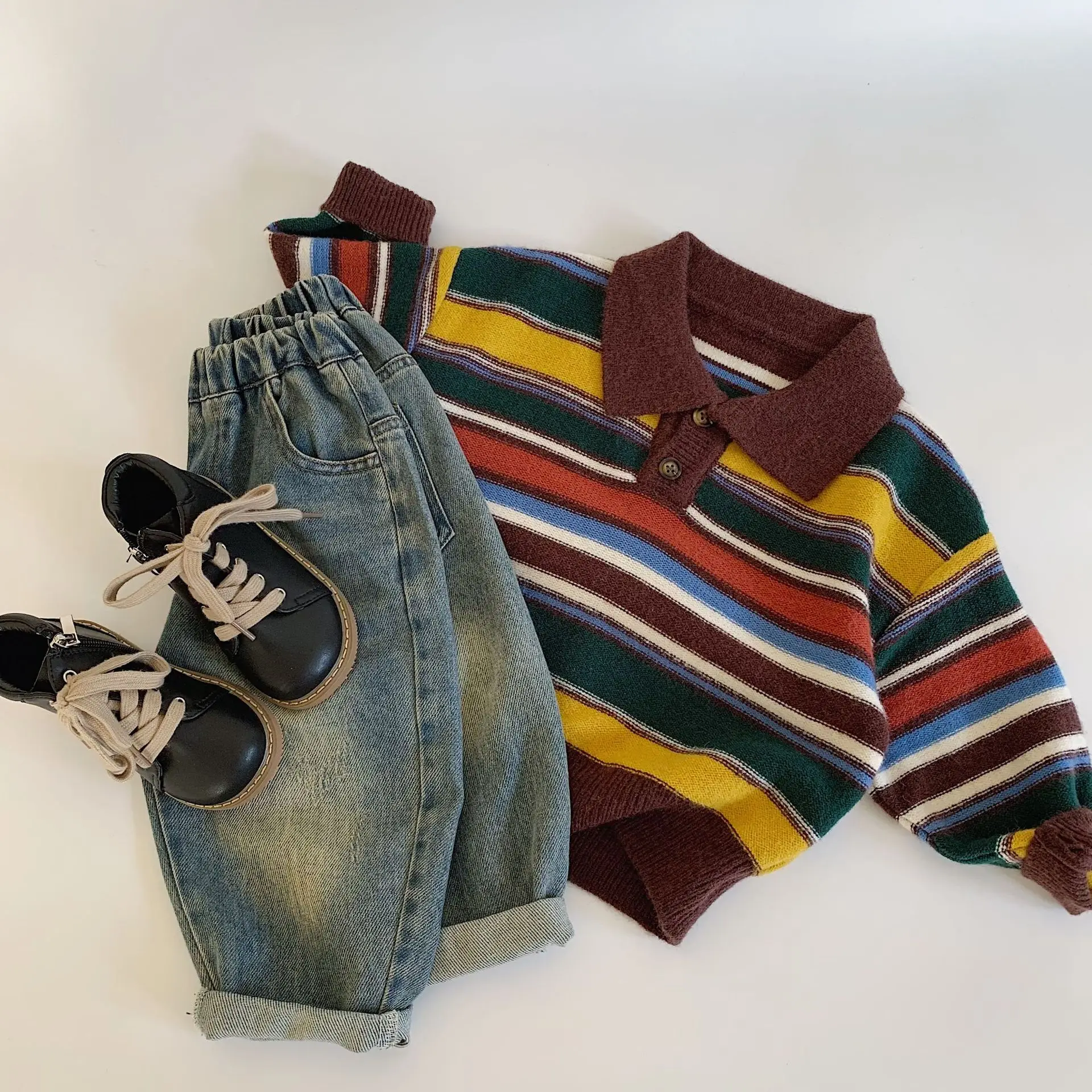 Children Clothes Kids Sweater 2024 Autumn New Color Striped Sweater Loose Long Sleeve Fashionable Boys and Girls Sweater