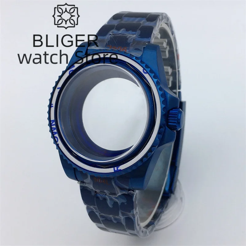 BLIGER 40mm Electroplated Blue Diving Watch Case 120 Click Rotating Sapphire Fit NH34 NH35 ETA2824 PT5000 Miyota9015 movement