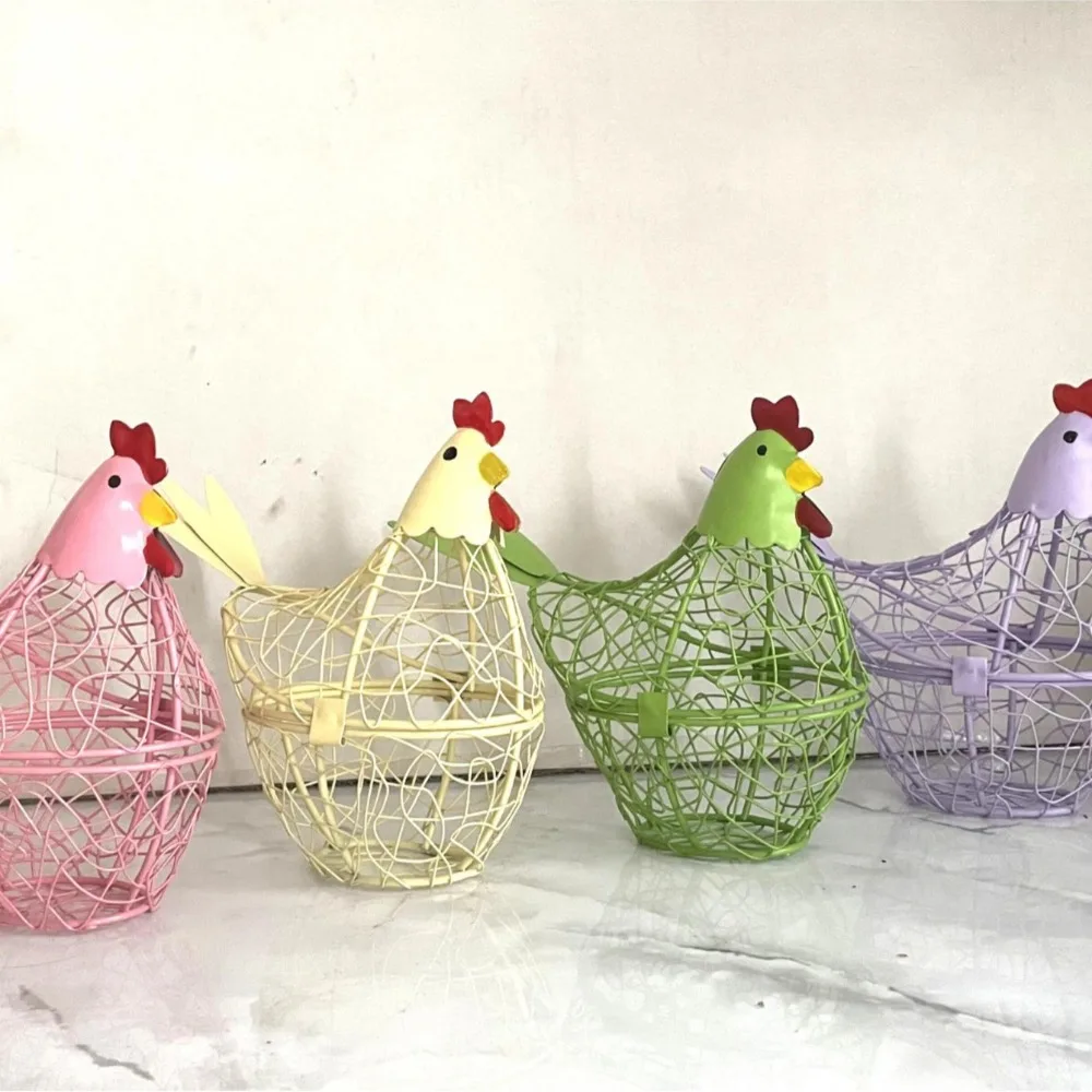 Iron Wire Home Decorations Kitchen Egg Baskets Decorative Home Crafts Can Be Closed Pink Green Fun Iron Storage Basket