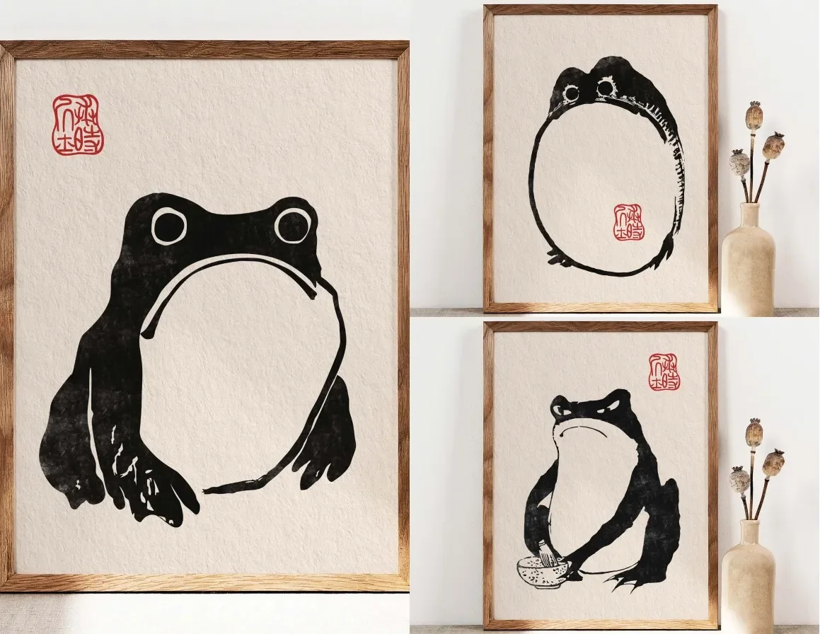 Vintage Animal mur Art japonais noir et blanc impression photos décor à la maison cadeaux Matsumoto Hoji drôle grenouille toile peinture