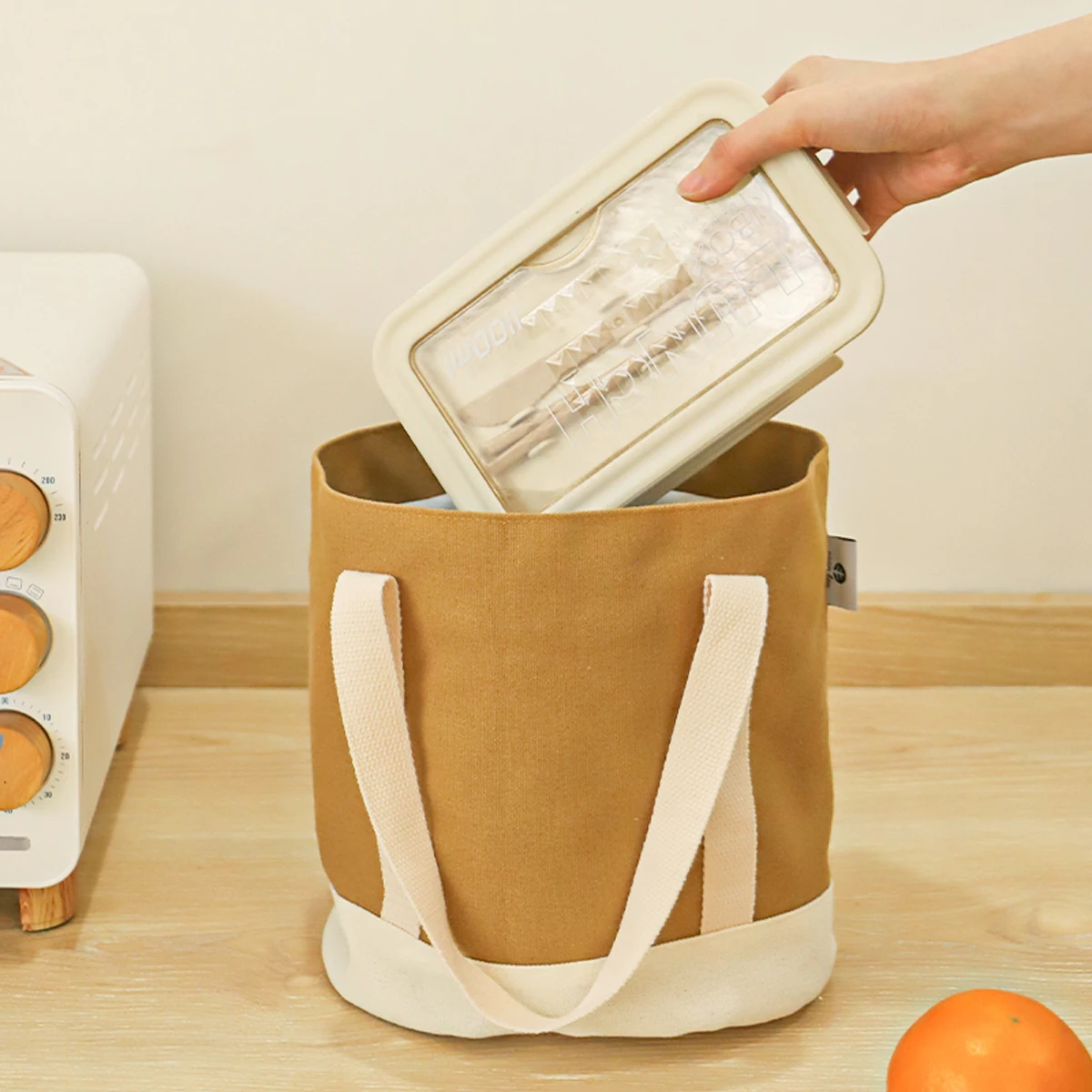 Japanische, verstärkte, strapazierfähige Lunchtasche aus Canvas, tragbare Lunchtasche, tragbare Lunchtasche für Schüler und Büroangestellte. – Detail 4