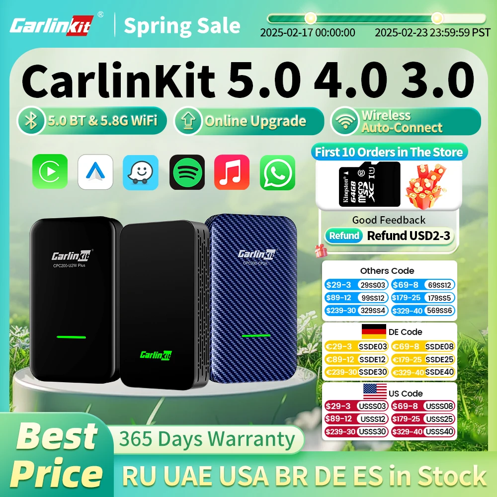 CarlinKit 5.0 4.0 3.0 CarPlay Dongle Wireless Attivatore Collegamento Automatico Per Audi Porshe Benz VW Volvo Toyota Plug & Play MP4 MP5 Play
