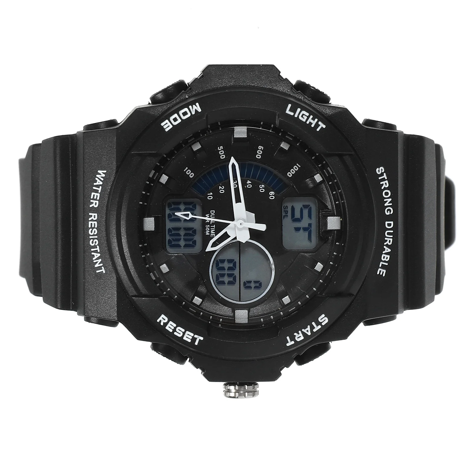 

Black Men Sports Watch Dual Time LED Digital Quartz Stopwatch Alarm El Backlight Date Week 30m Waterproof Rubber Band