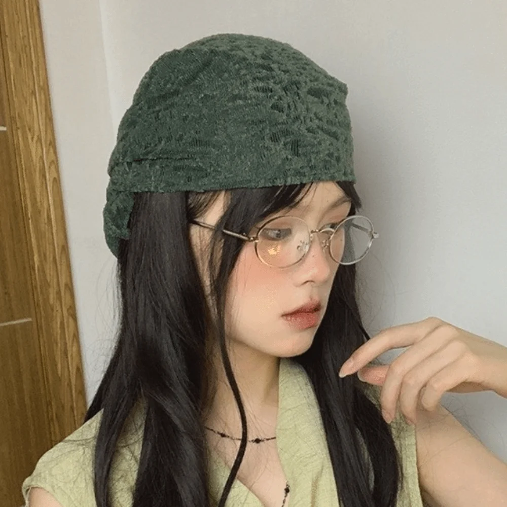

Temperament Vintage Beads Hair Scarf Korean Y2k Lace Turban Thin Sweet Triangular Bandana Neckerchief