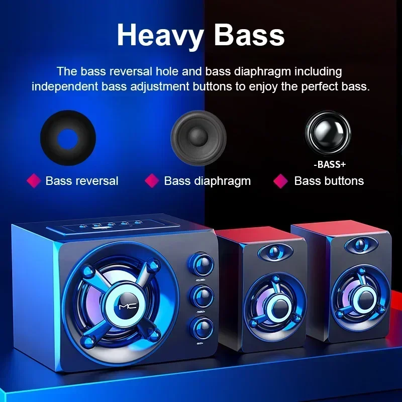 

HIFI 3D Stereo Wireless Bluetooth Speakers Colorful LED Light Heavy Bass AUX USB Wired Audio Home TV Theater Sound Bar Surround