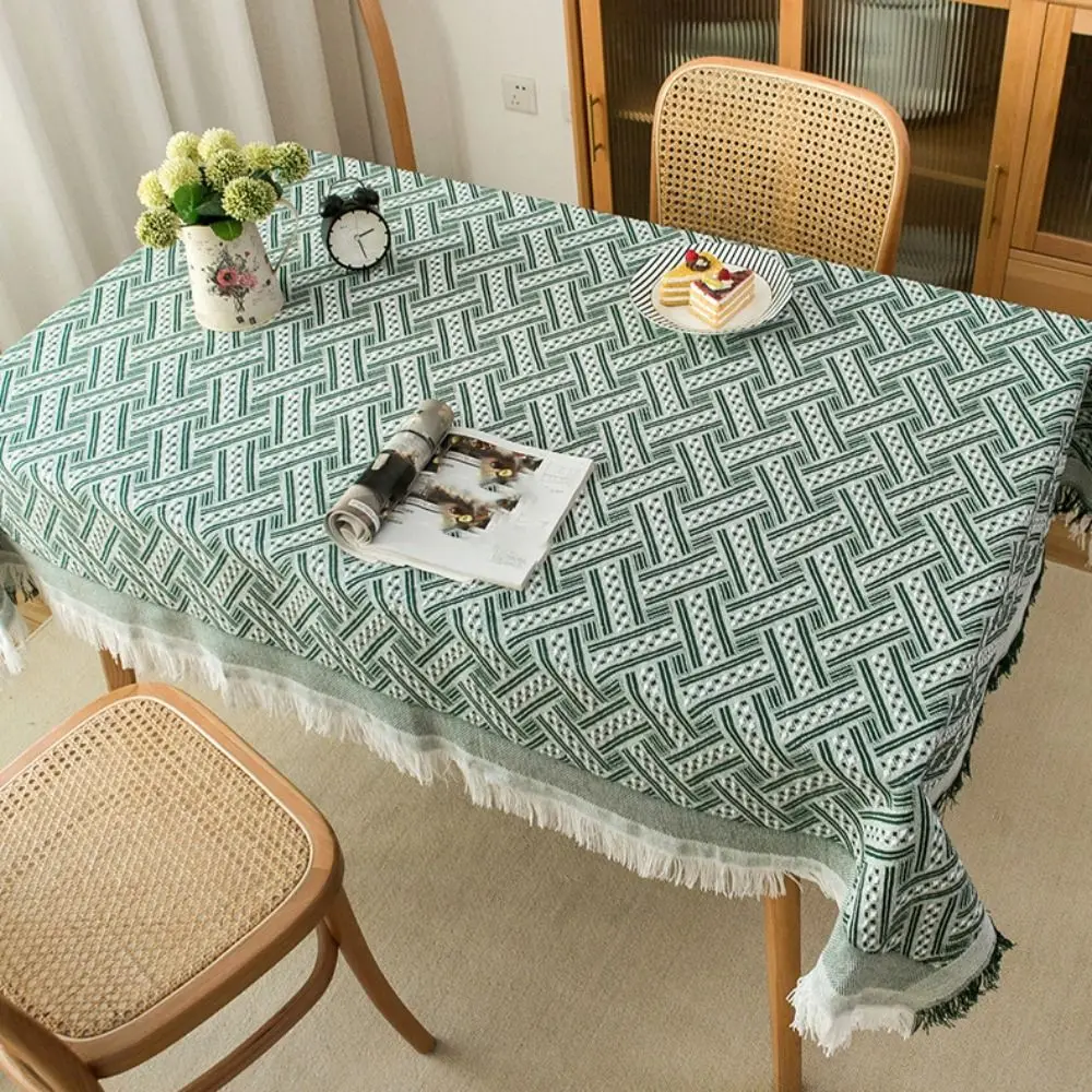 

Advanced Tassel Edge Interweaving Grid Tablecloth Rectangular Washable Table Cover French Rustic Coffee Table Mat Picnic