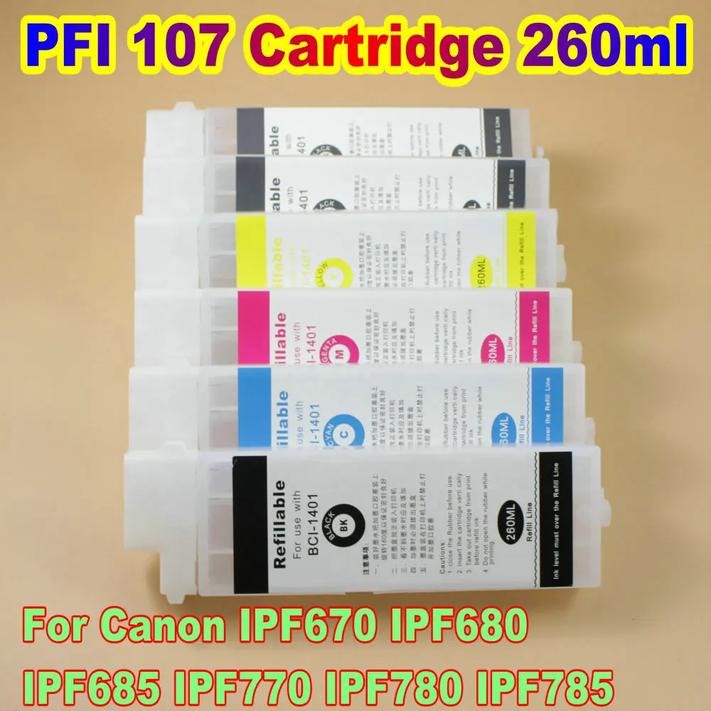 

Printer Cartridge For Canon PFI 107 Ink Cartridge For Canon IPF 670 680 685 770 780 785 260ml Replace Empty Cartridge No Chip