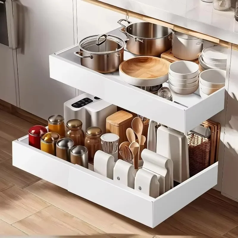 

Pull out Cabinet Organizer, Expandable Heavy Duty Slide out Drawers Fixed with , Cabinet Organizer for Kitchen Base Cabinet