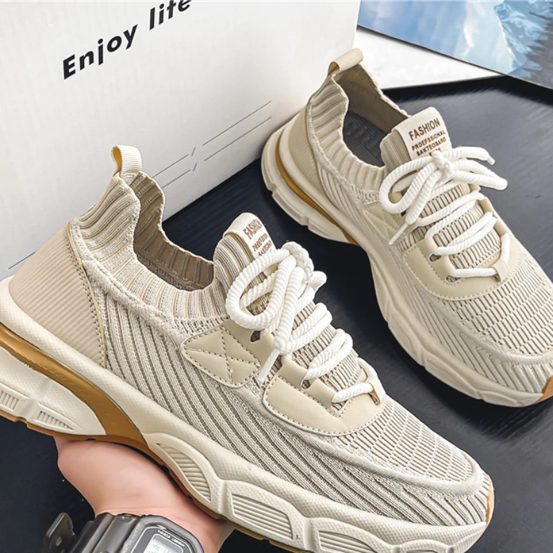 Sapatos casuais antiderrapantes respiráveis para homens, resistentes ao desgaste, moda que combina com tudo, tendência calçados esportivos Mesh Daddy, primavera, novo, 2023