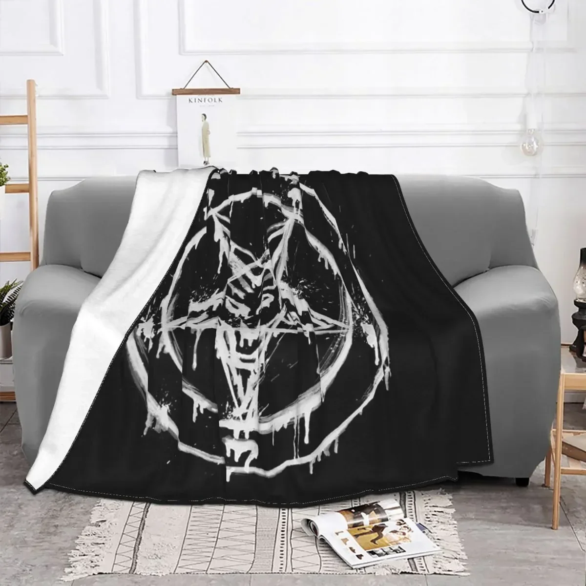 Baphomet Satanic Goat Pentagram Blanket Coral Fleece Plush Textile Decor Portable Warm Throw Blanket for Home Car Bedspreads Aka