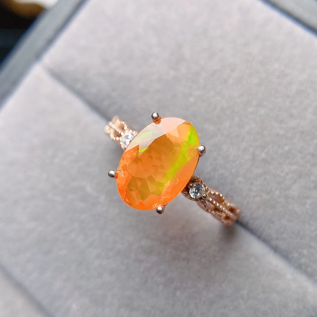 Oval 8x11mm October Birthstone Opal Engagement Ring 925 Sterling Silver Orange Fire Opal Promise Ring