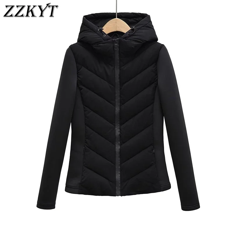 Women's Winter Vintage Black Slim-fit Padded Cotton Jackets Coat Fashion Hooded Long Sleeve Parkas Female Outerwear Top Clothing