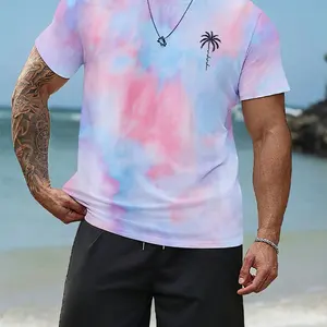 رجالي هاواي الشاطئ تي شيرت 2 قطعة كم قصير شجرة النخيل طباعة O-Neck في الهواء الطلق موضة عارضة الصيف أعلى 6 أزياء هاواي للرجال - رقم 6