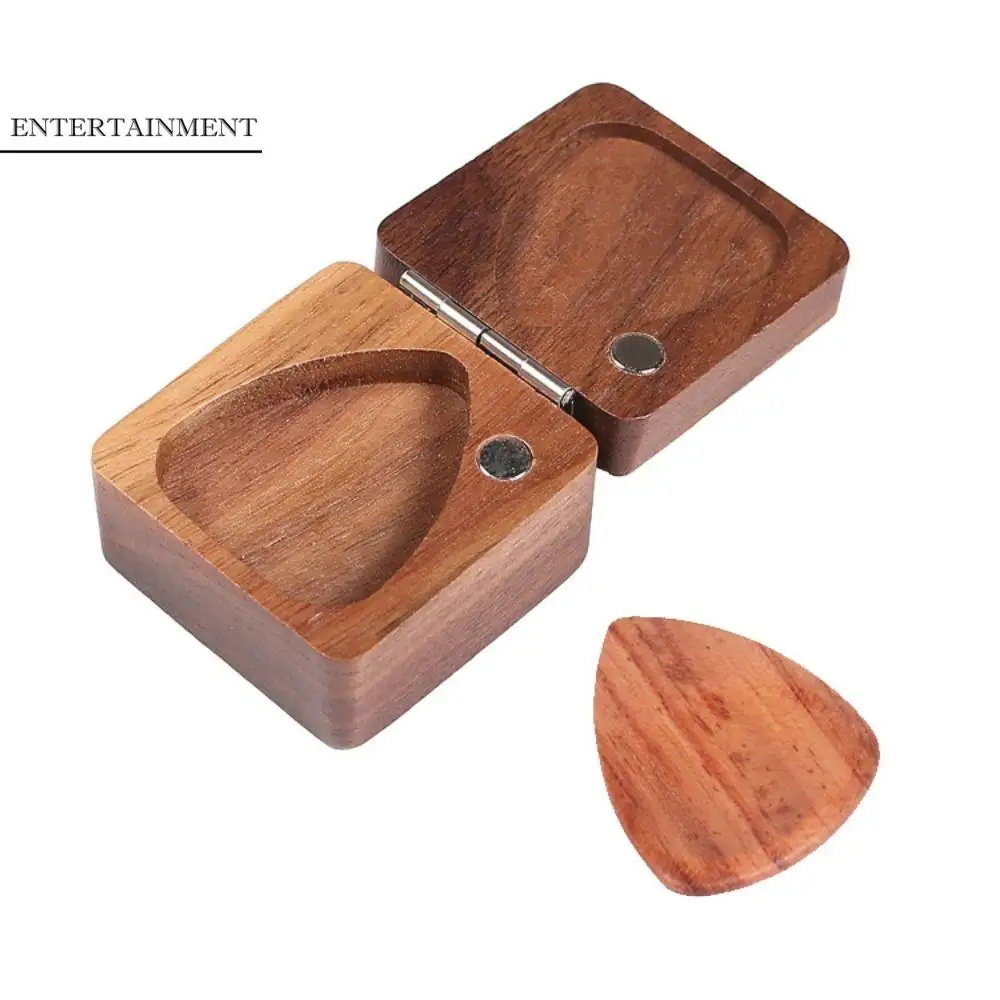 

Classical Wooden Guitar Pick Box Can Hold Many 1/3pcs Picks Bass Accessories Square Solid Guitar Plectrum Container Guitarist