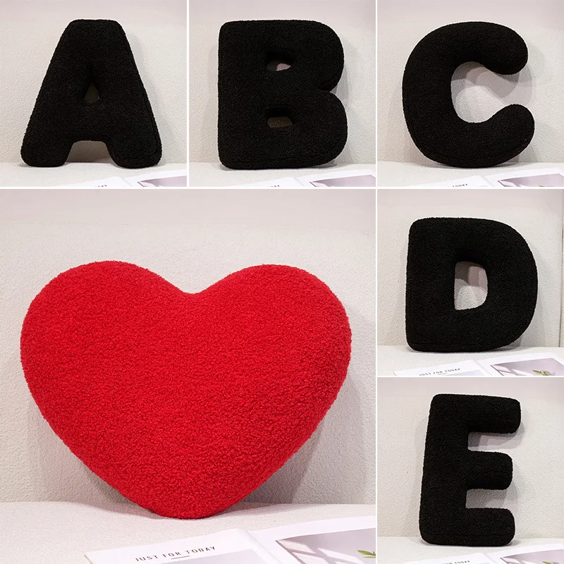 Hot Alfabet Hart Knuffels Ins Zwart Nordic Letters Kussen Sofa Kussen 26 Engelse Letters Gevulde Pluche Pop Gift Room Decor