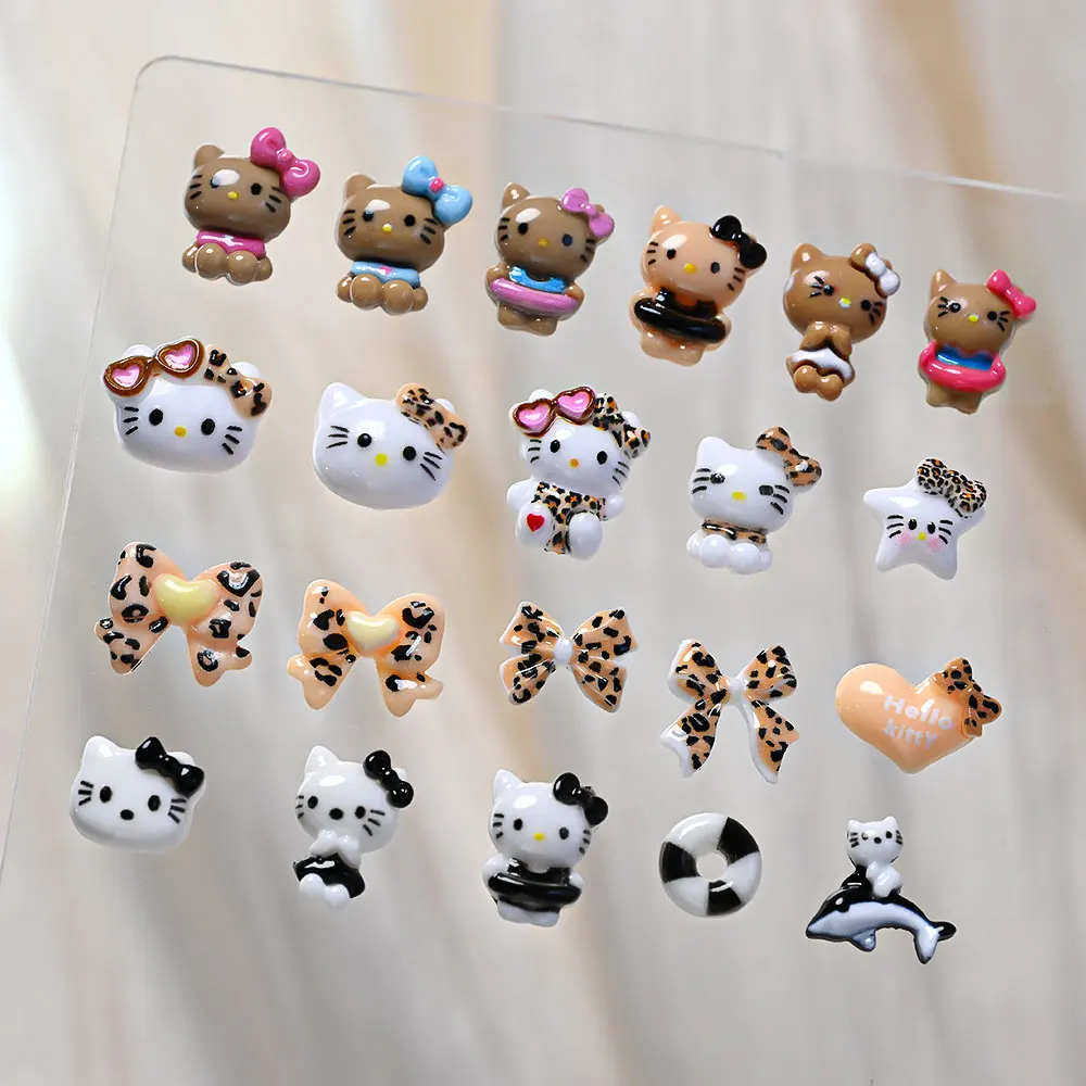 12Girds ثلاثية الأبعاد أسود أبيض كيتي القط لطيف الكرتون مسمار السحر القوس دولفين هوتي مرحبا كيتي مسمار الديكور لتقوم بها بنفسك y2k KT مجوهرات أظافر