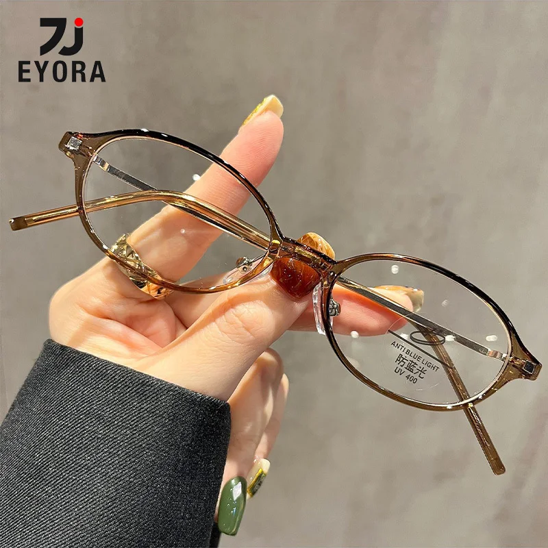 

EYORA Versatile Small Frame Reading Glasses for Women Oval Anti Blue Light Photochromic Glasses Optical Lenses with Prescription