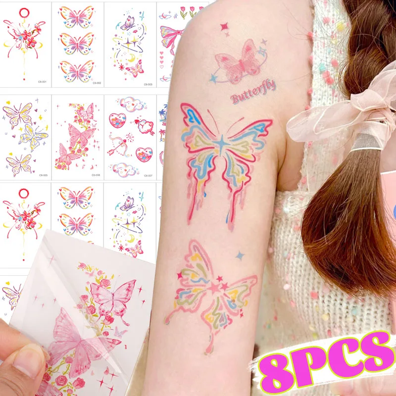 ملصقات وشم مؤقت على شكل فراشة ملونة ذاتية اللصق لتزيين فن الجسم مقاومة للماء للاستعمال مرة واحدة ملصقات وشم للمهرجانات