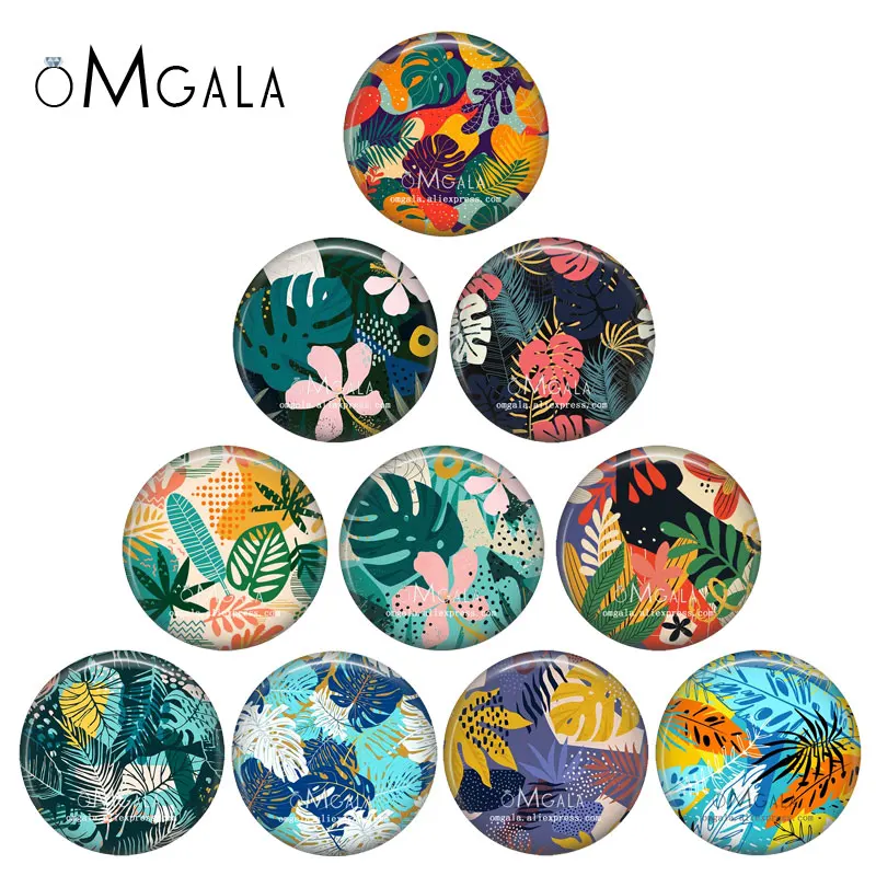 Colorful Leaves Art Illustrations 10mm/12mm/14mm/16mm/18mm/20mm/25mm Round photo glass cabochon demo flat back Making findings