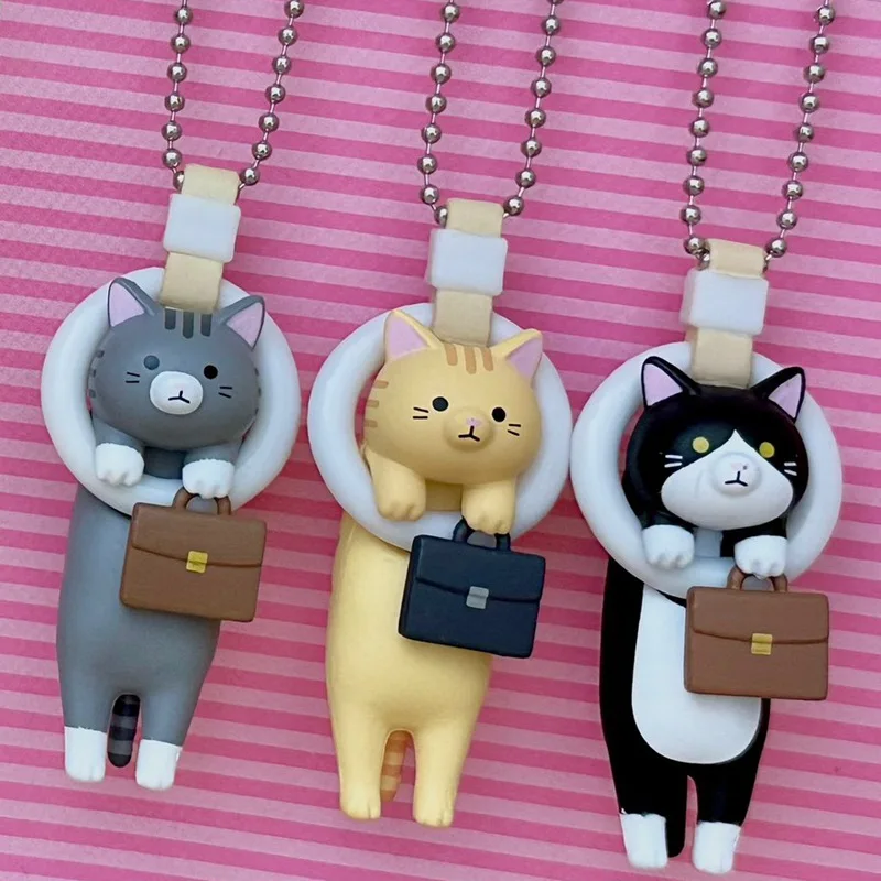 Japanse Bandai Echte Gacha Schaal Model Forens Kat Opknoping Ringen Werknemer Kat Met De Aktetas Hanger Actie Figuur Speelgoed