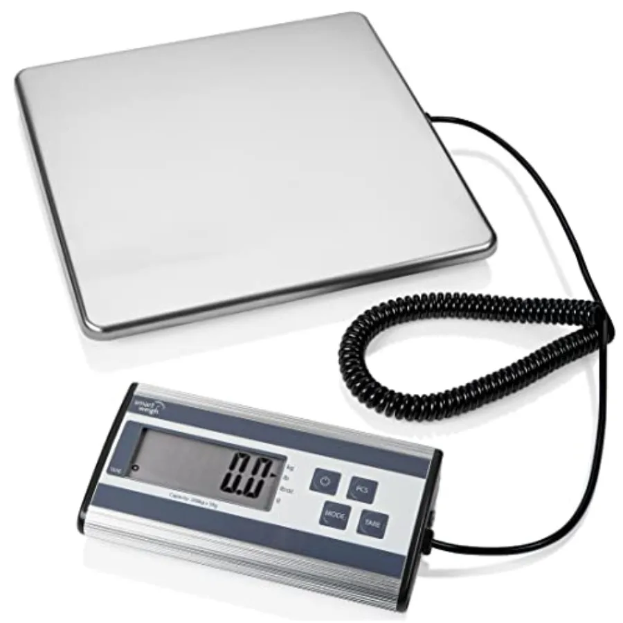 

Digital Postal Shipping Scale, Heavy Duty, 440 lb Capacity, 6 oz Readability, Hold and Tare Function, Stainless Steel Platform