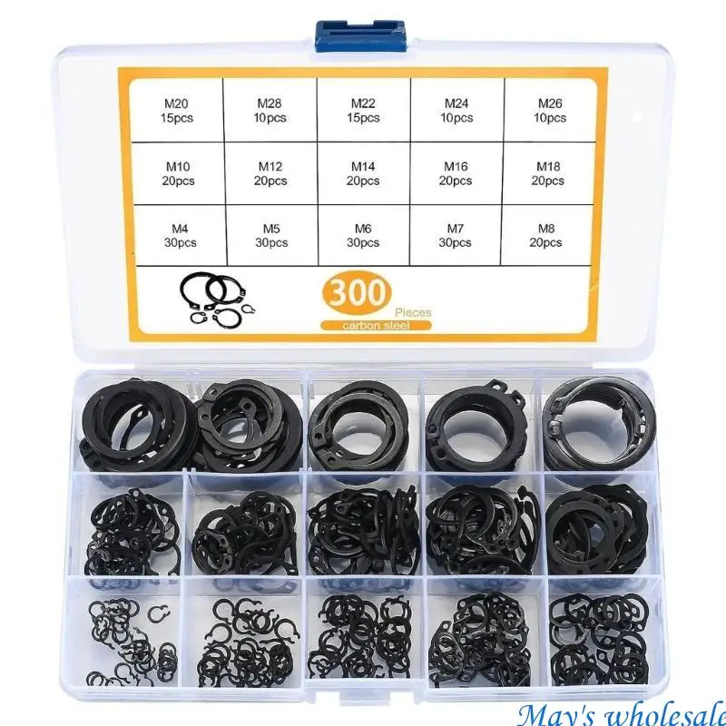 Steel Clip Set multifunction 300pcs 4mm to 28 Clip Set for Secure Shafts Fastening for Projects & Mechanical Maintenance 448A