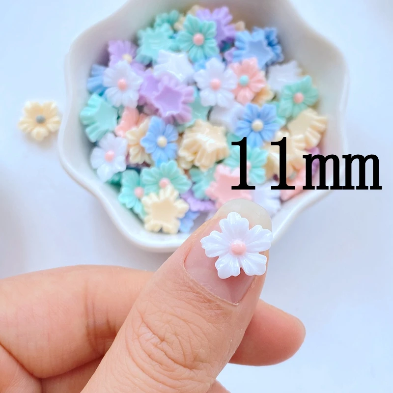 50Pcs New Cute Resin 11mm Mini Flower Series Flat Back Fit Phone Deco Parts Embellishments for Hair Bows Accessories