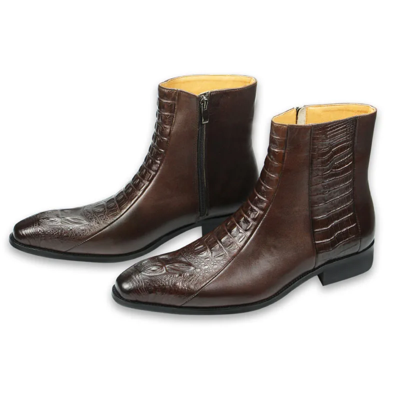 Eleganckie męskie buty do sukienki Handmade oryginalna skóra bydlęca skóra krokodyla drukowanie zamek luksusowy design jesień obuwie dla mężczyzn