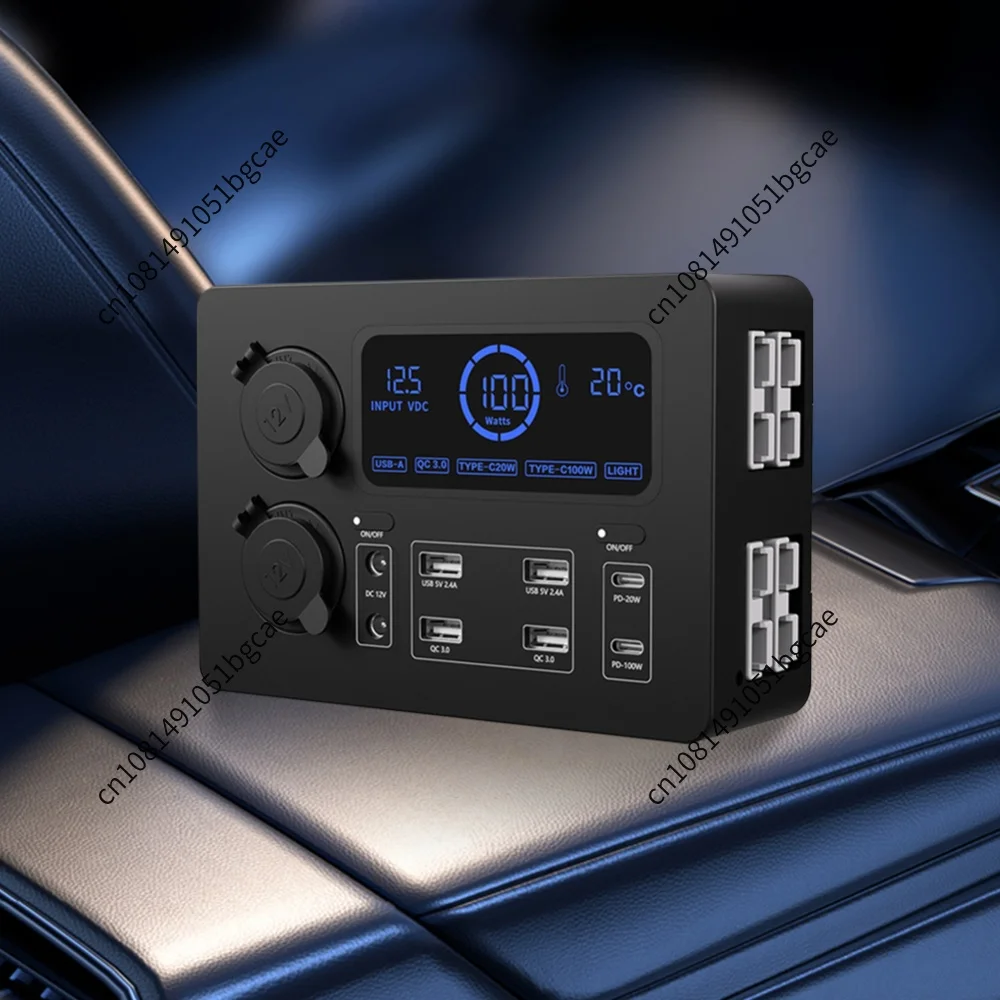 12V 100W Mini Power Box with LED Lights Portable Control Hub USB-C & QC3.0 Ports Power Socket Box for Outdoors RV Camping