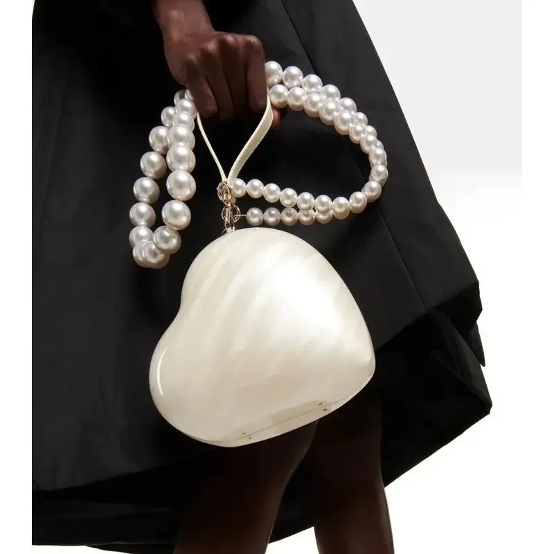 Heart Shaped Evening Bag Female 2024 New Acrylic Pearl Fashion Trend Handbag High-Grade Wedding Party Lovely Mini Purse Clutch