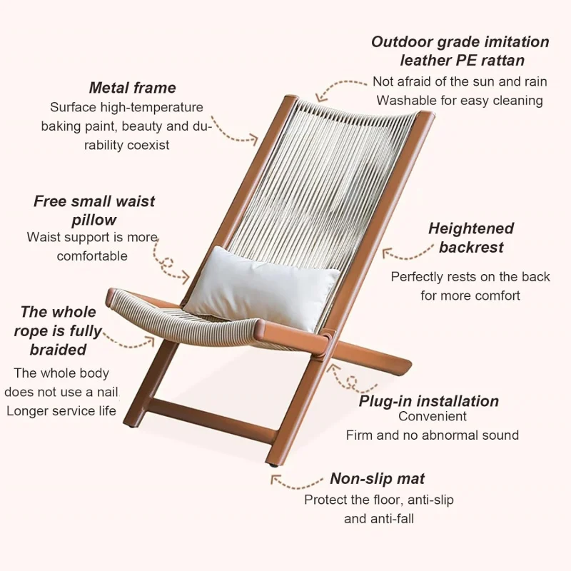 Patio Lawn Chair Recliner For Camping Outdoor Pool Yard Rattan Retro Balcony Beach Chaises Weaving Process