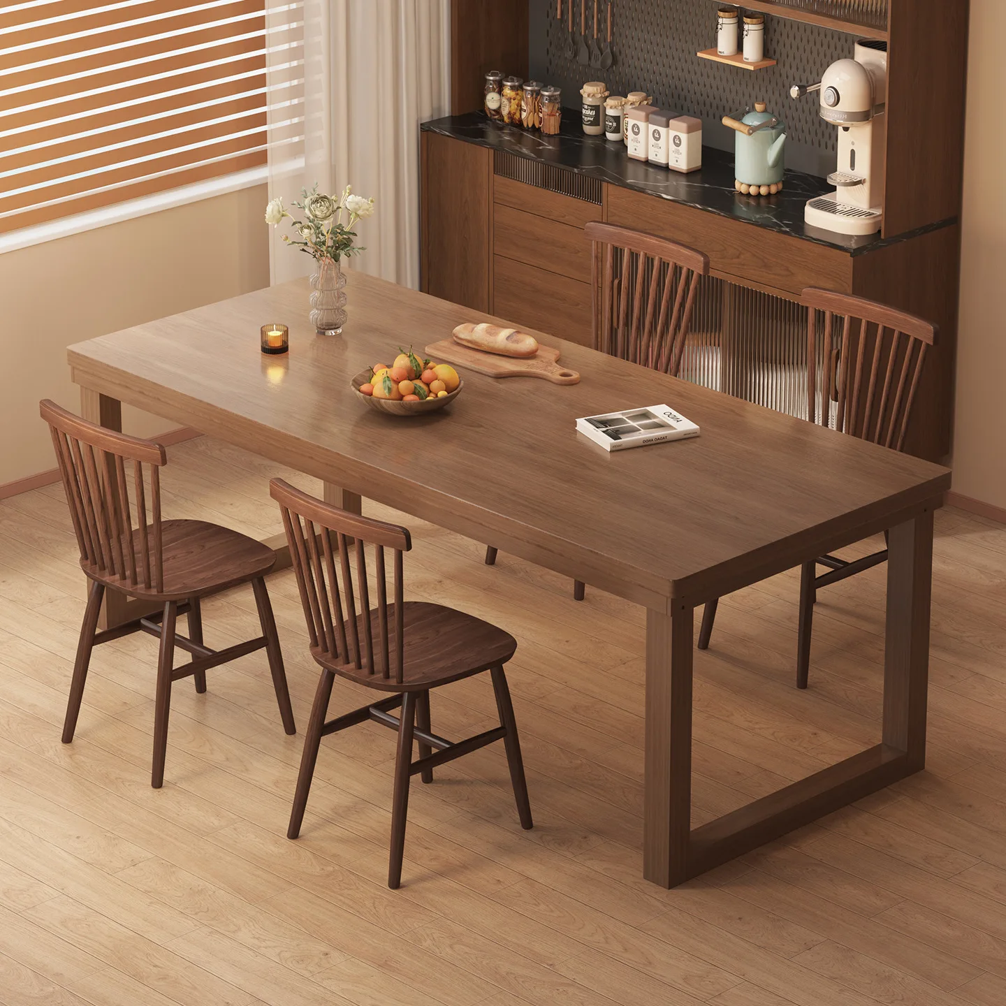 

Solid wood dining table, walnut, large board, household, rental room, table, catering