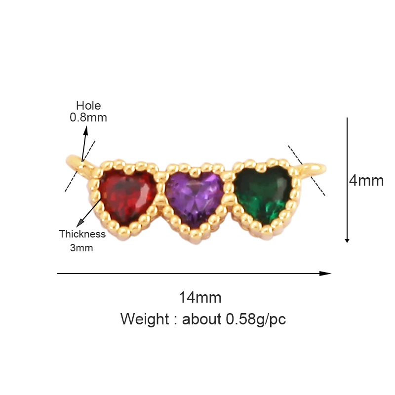قوس قزح الزركون الحب القلب موصل الهندسة ، العصرية 18 قيراط سوار الذهب ، قلادة سحر ، النتائج المجوهرات ، مكونات جديدة توريد ، M63
