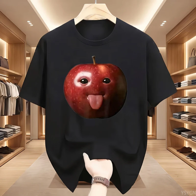 Funny Silly AI Apple Gen Z Meme BrainRot Humor Tongue Out T-shirt for Men T Shirts Crewneck Short Sleeve Tops Women Clothing