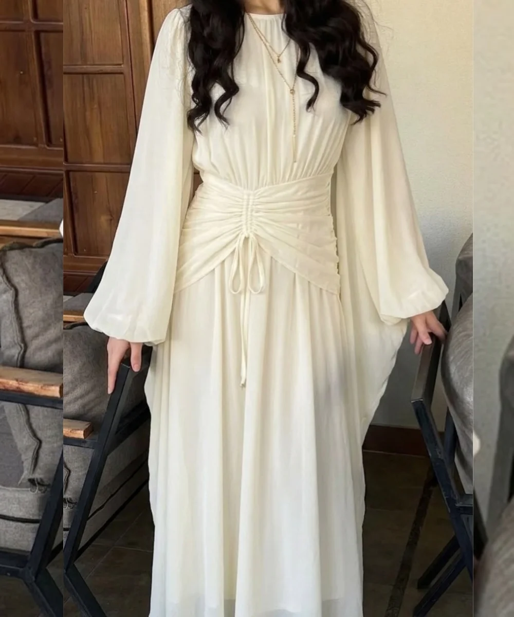 

Customized Elegant Chiffon Pleat Sequined A-line O-Neck Long Bespoke Occasion Evening Dresses High Quality Formal