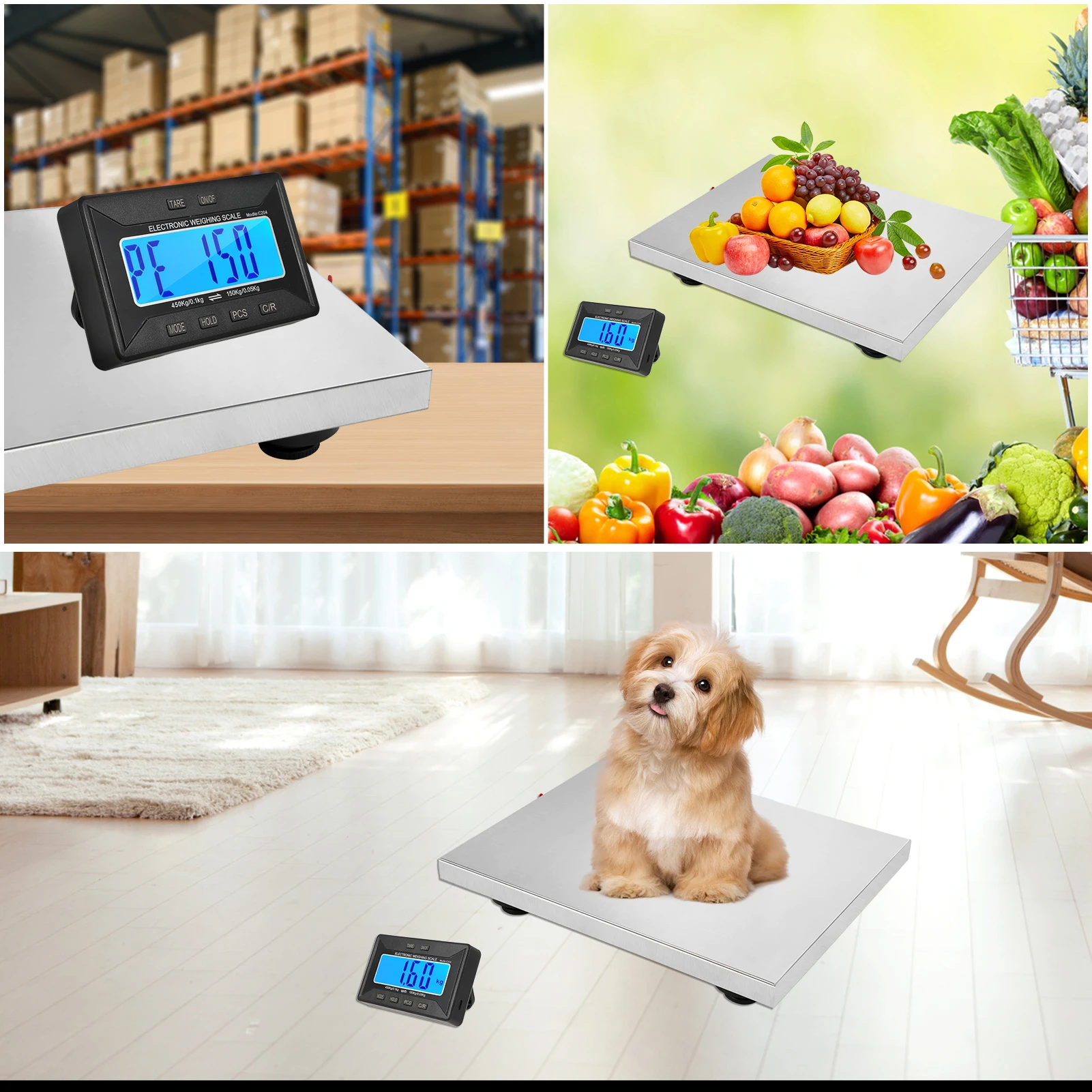 Heavy Duty Postal Scale 450kg Shipping Scale Stainless Steel Wireless Displays/Tare/3 Units Electronic Platform Digital Scale